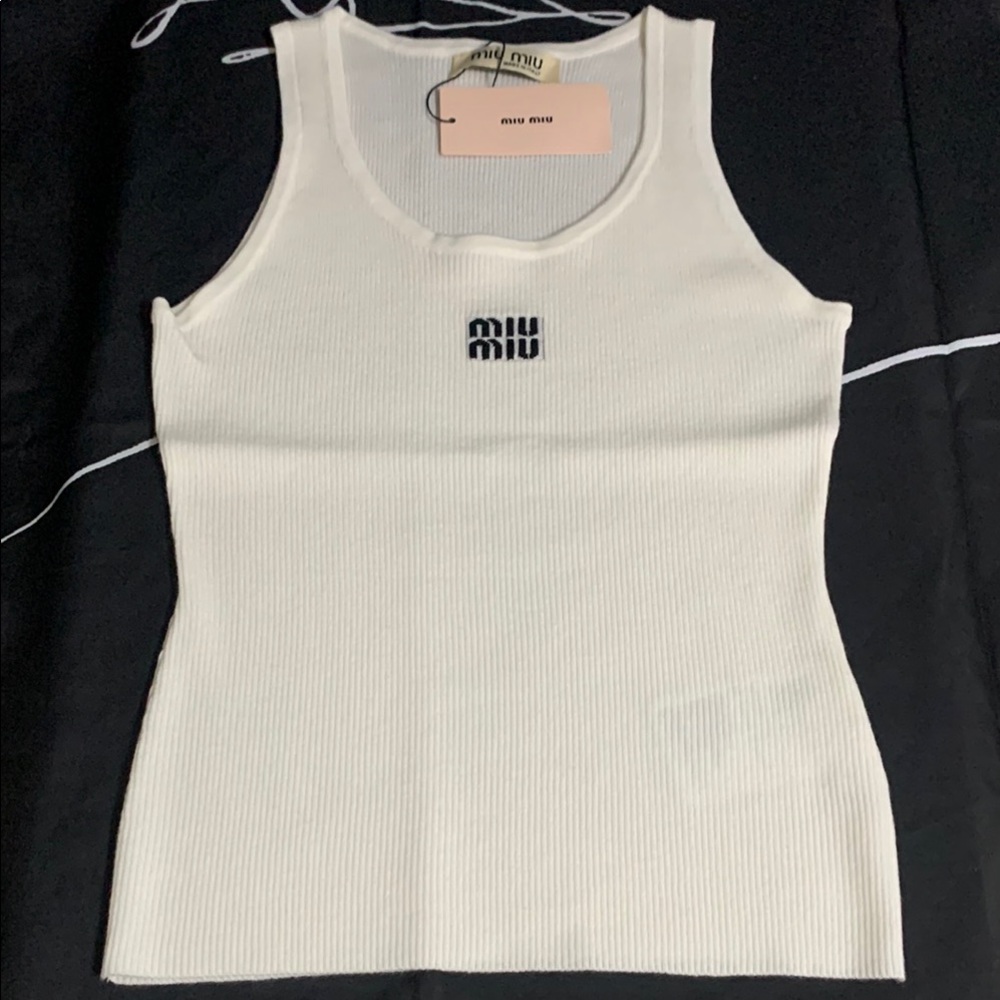 Miu Miu White Ribbed Tank Top